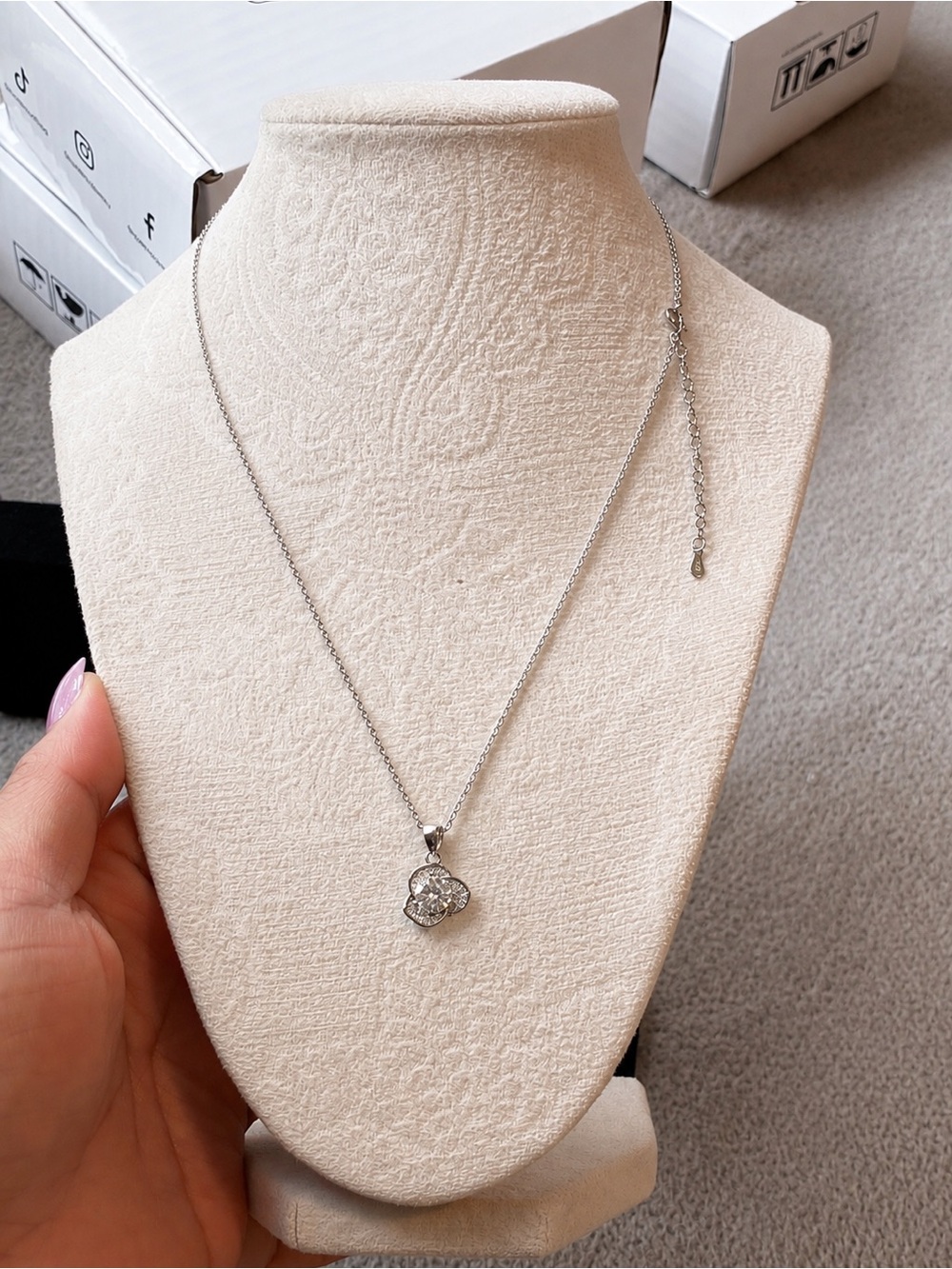 1 CT D Moissanite flower necklace S925 pendant and chain /Adjustable 16-18 chain